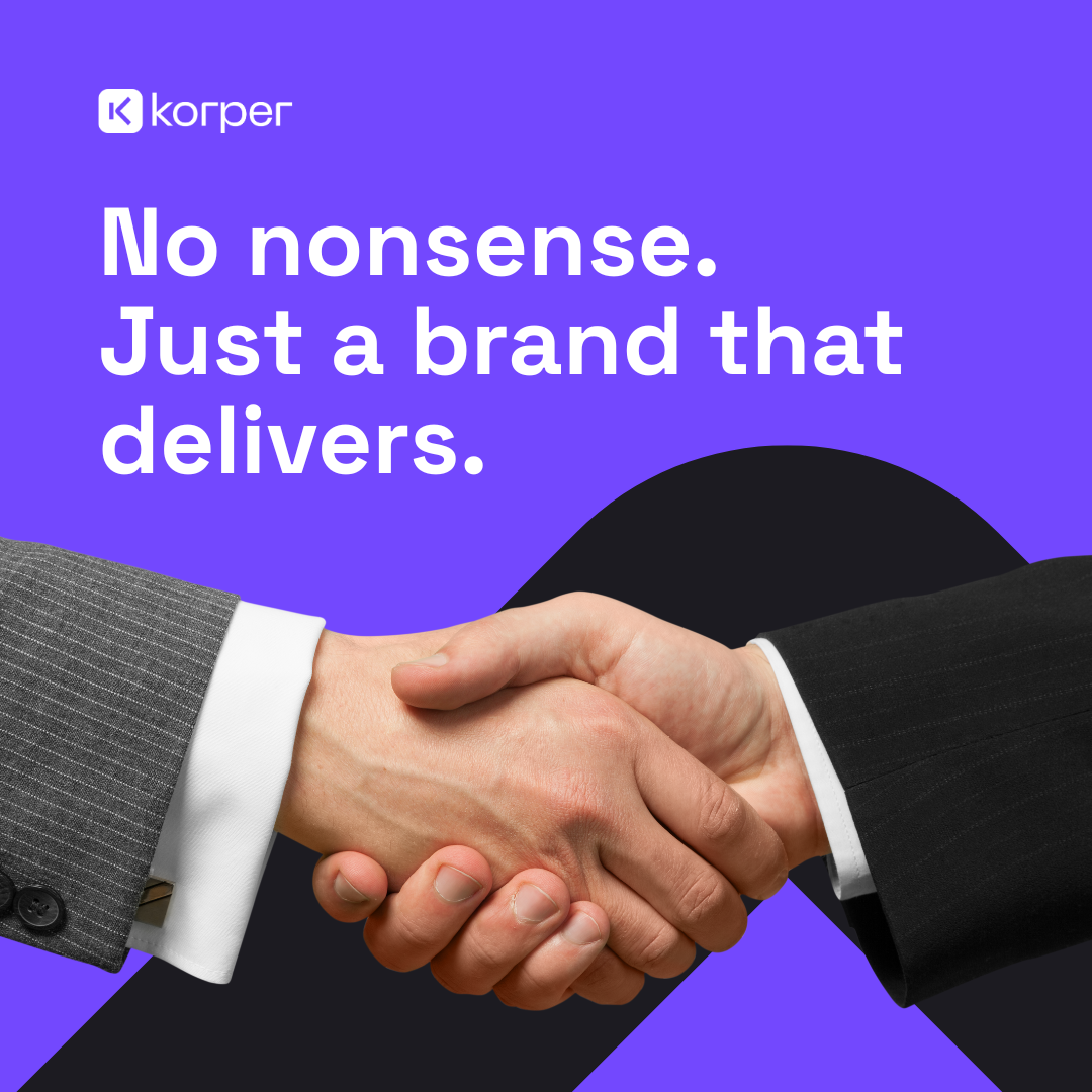 Image of two shaking hands with the text 'No nonsense, Just a brand that delivers'